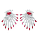 Silver 925 Rhodium Plated Clear and Red CZ Drop Earrings - GME00105RH-RED | Silver Palace Inc.