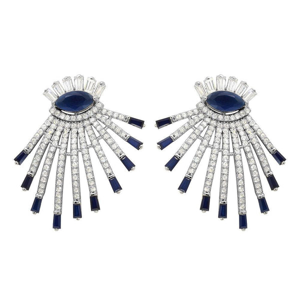 Silver 925 Rhodium Plated Clear and Blue CZ Drop Earrings - GME00105RH-BLU | Silver Palace Inc.