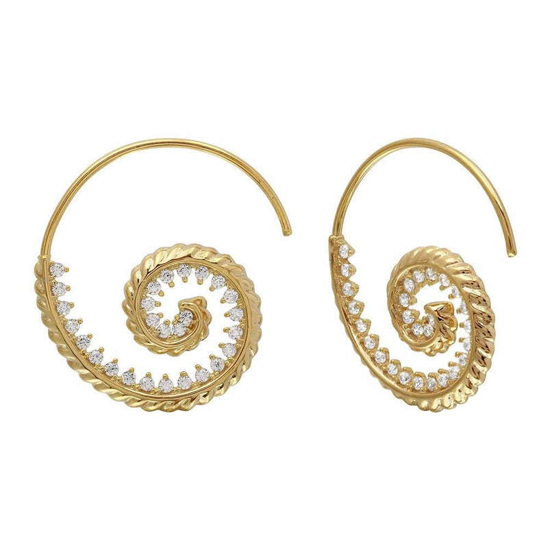 Silver 925 Gold Plated Spiral Design CZ Earrings - GME00108GP | Silver Palace Inc.