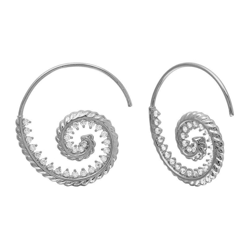 Silver 925 Rhodium Plated Spiral Design CZ Earrings - GME00108RH | Silver Palace Inc.