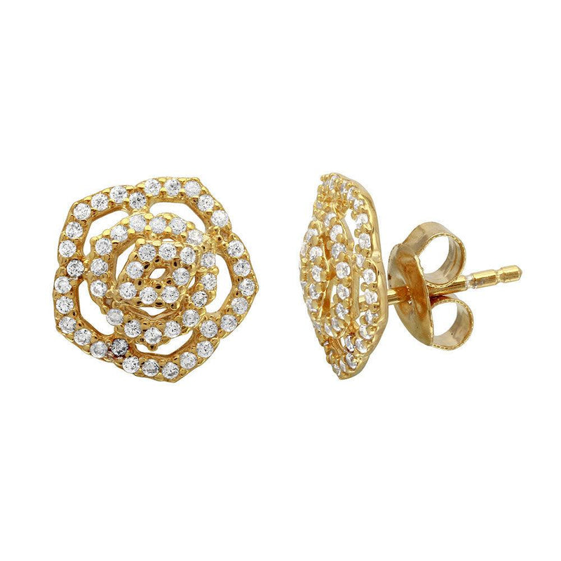 Silver 925 Gold Plated Outline CZ Flower Stud Earrings - GME00109GP | Silver Palace Inc.