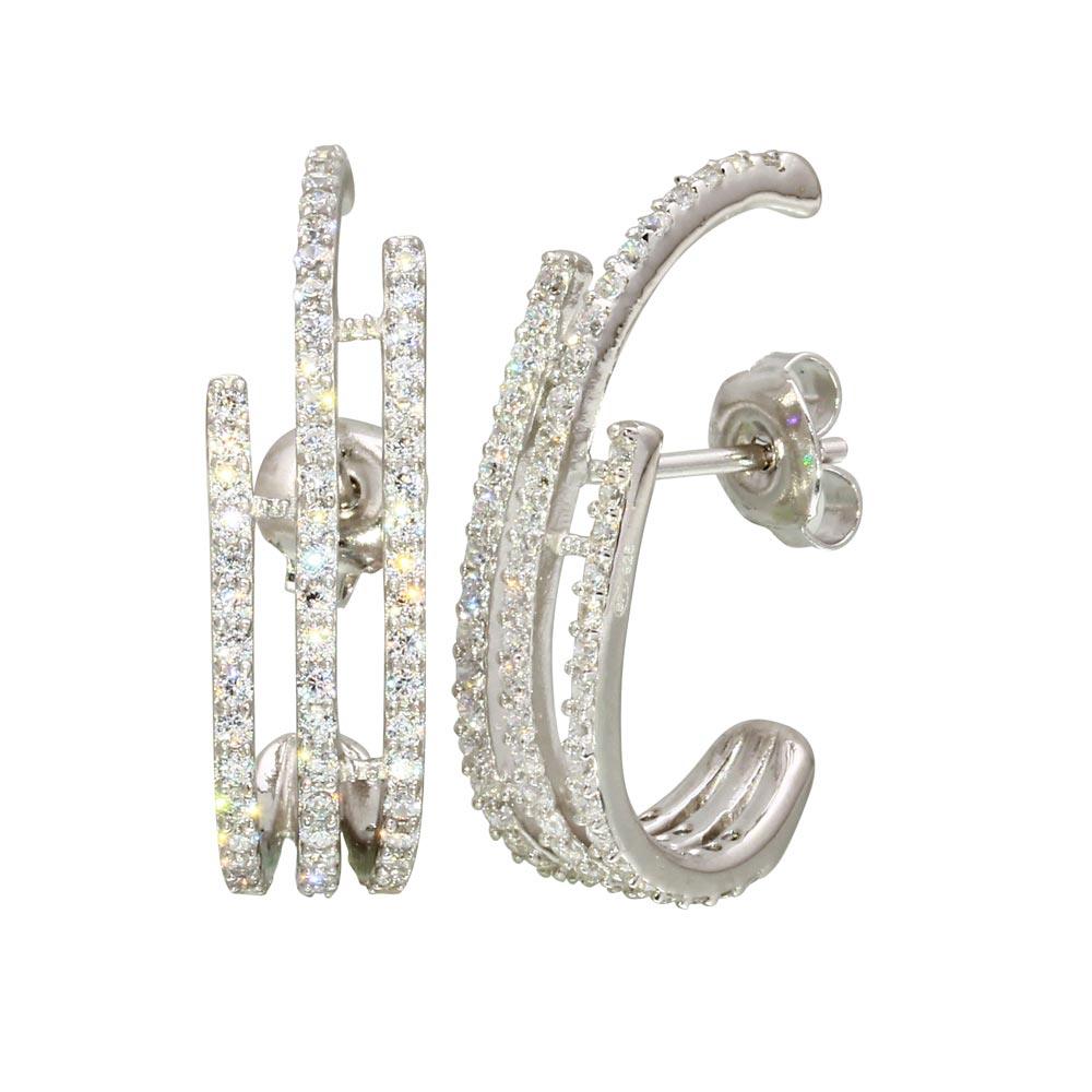 Silver 925 Rhodium Plated 3 Bar Dangling Earrings - GME00113 | Silver Palace Inc.