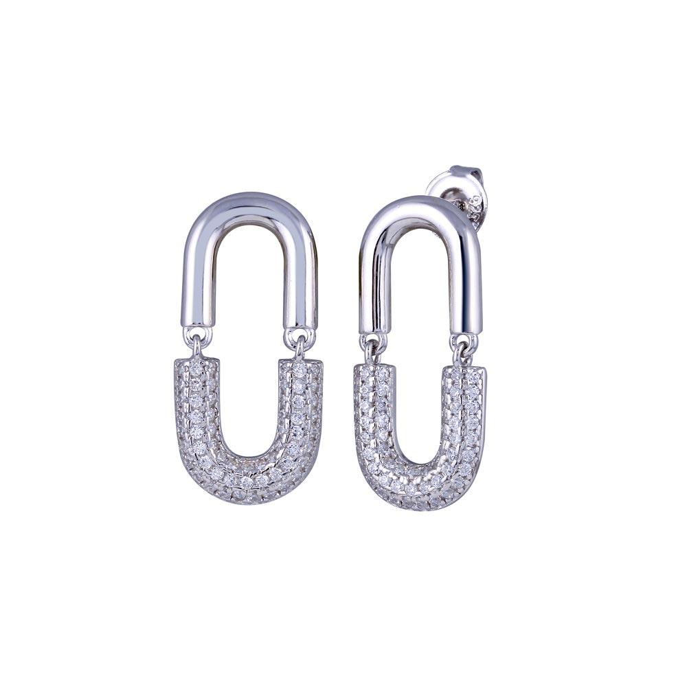 Rhodium Plated 925 Sterling Silver Dangling Movable Link Earrings - GME00119 | Silver Palace Inc.