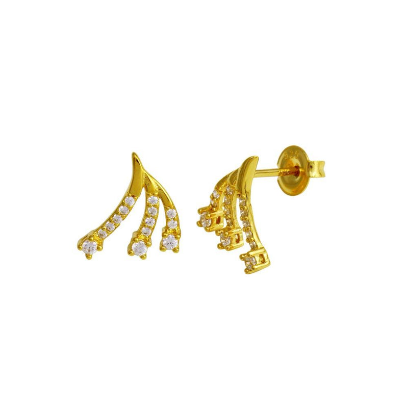 Silver 925 Gold Plated 3 Wave CZ Stud Earrings - GME00120GP | Silver Palace Inc.