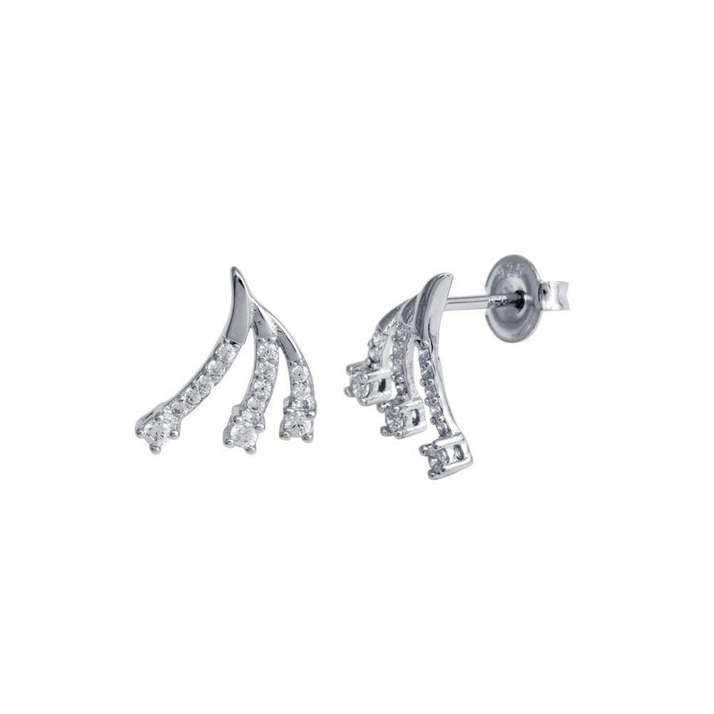 Rhodium Plated 925 Sterling Silver 3 Wave CZ Stud Earrings - GME00120 | Silver Palace Inc.