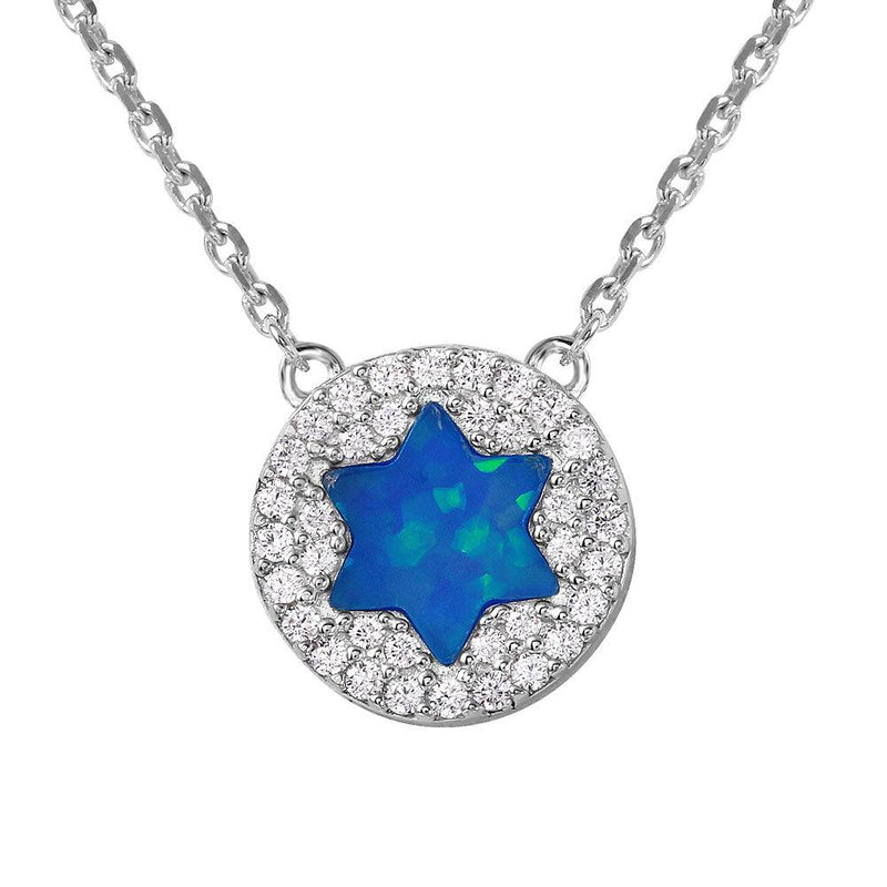 Silver 925 Rhodium Plated Blue Opal Star with CZ Stones Necklace - GMN00001RH | Silver Palace Inc.