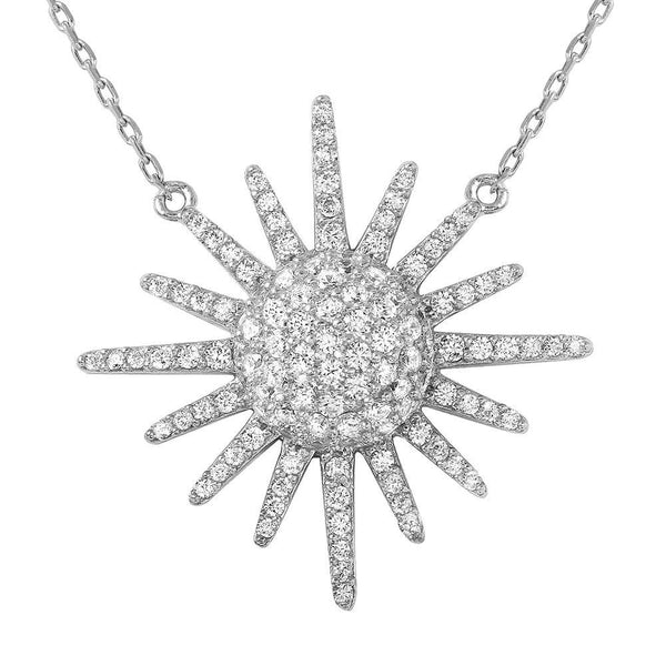 Silver 925 Rhodium Plated Sun Necklace Encrusted with CZ Stones - GMN00002 | Silver Palace Inc.