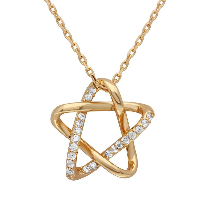 Silver 925 Gold Plated Intertwined Star Pendant with Chain - GMN00005GP | Silver Palace Inc.