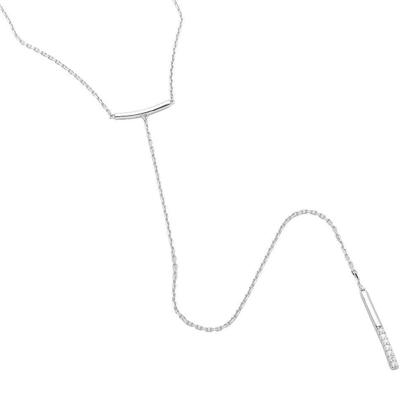 Silver 925 Rhodium Plated CZ Bar Drop Necklace - GMN00007 | Silver Palace Inc.
