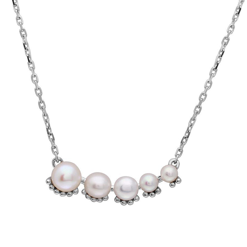 Silver 925 Rhodium Plated Graduated Fresh Water Pearl Necklace - GMN00011RH | Silver Palace Inc.