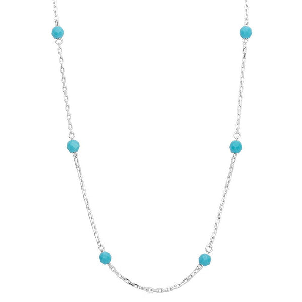 Silver 925 Rhodium Plated Blue Beaded Necklace - GMN00018RH | Silver Palace Inc.