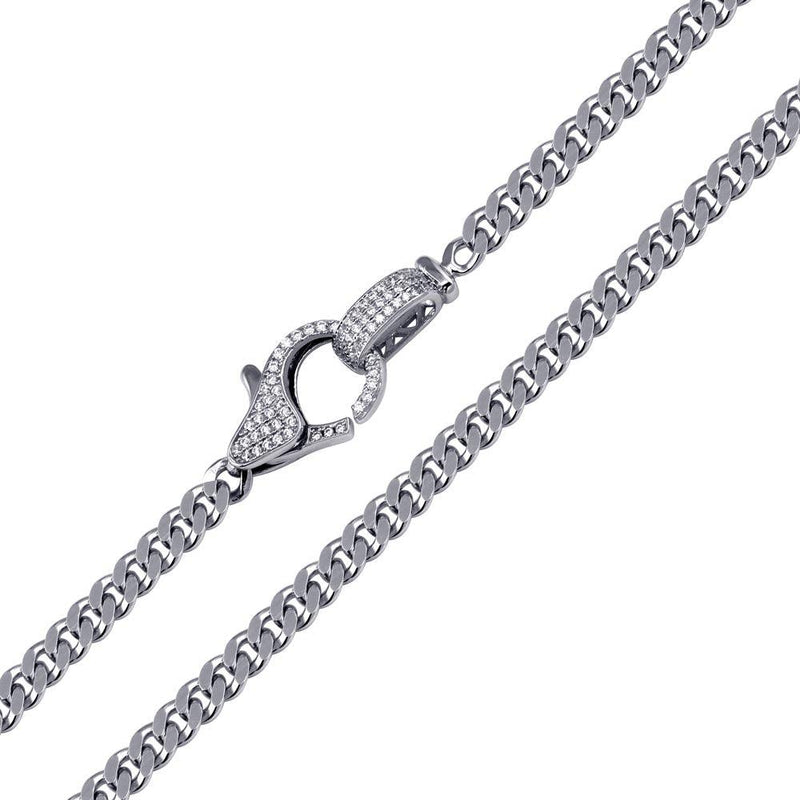 Rhodium Plated 925 Sterling Silver  CZ Lobster Clasp Cuban Necklace - GMN00190 | Silver Palace Inc.