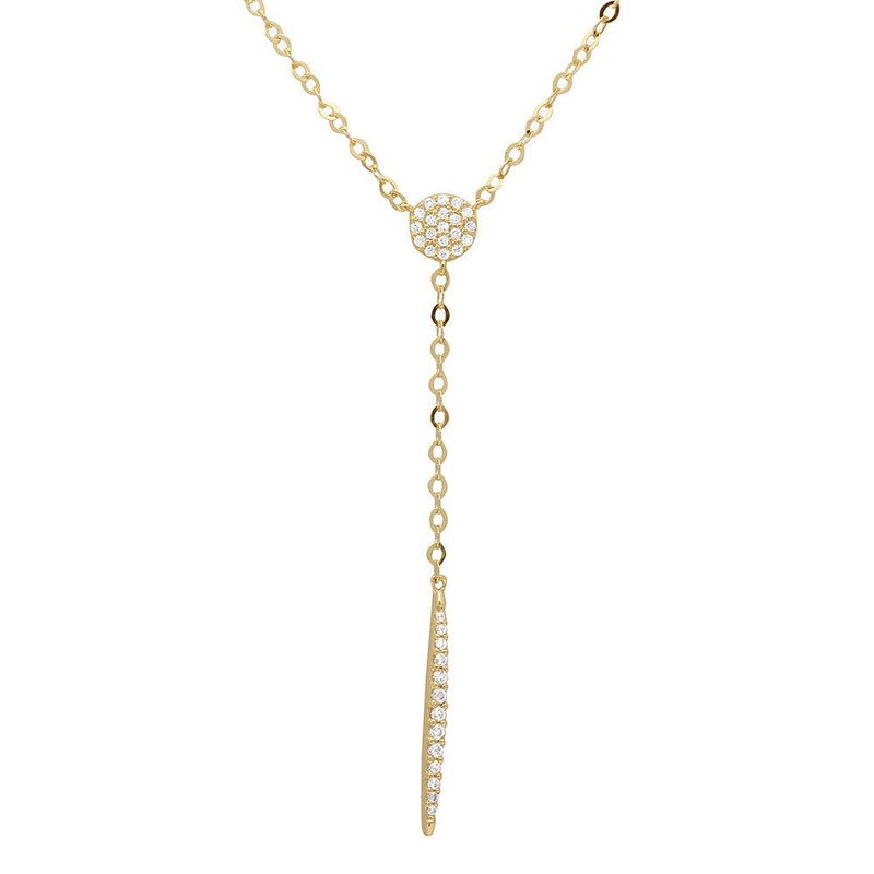 Silver 925 Gold Plated CZ Drop Bar Necklace - GMN00019GP | Silver Palace Inc.