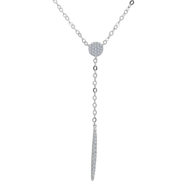 Silver 925 Rhodium Plated CZ Drop Bar Necklace - GMN00019 | Silver Palace Inc.