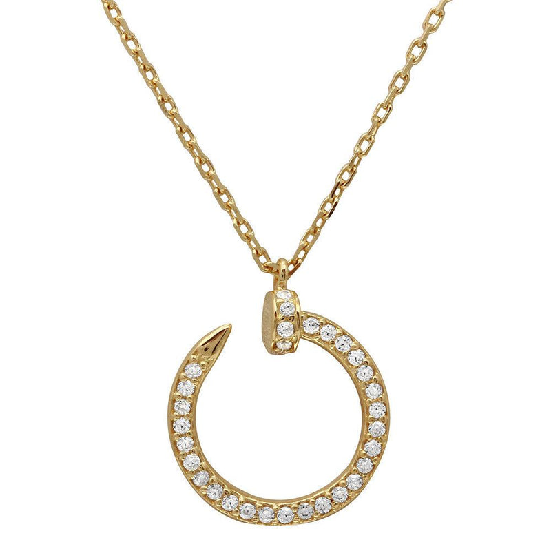 Silver 925 Gold Plated Round Nail Pendant Necklace - GMN00021GP | Silver Palace Inc.