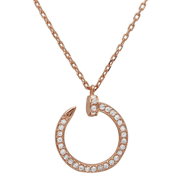 Silver 925 Rose Gold Plated Round Nail Pendant Necklace - GMN00021RGP | Silver Palace Inc.