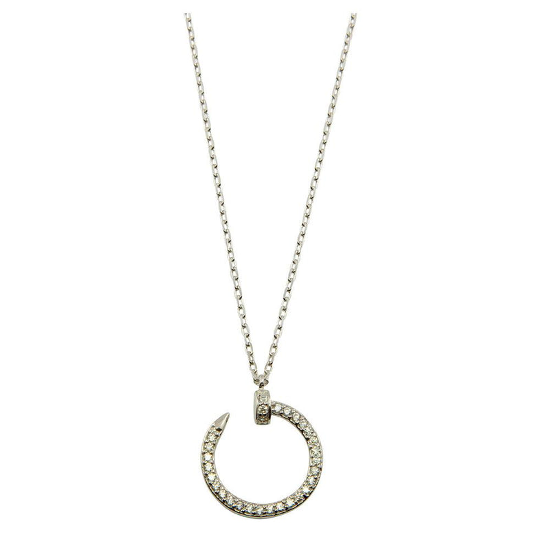 Silver 925 Rhodium Plated Round Nail Pendant Necklace - GMN00021 | Silver Palace Inc.