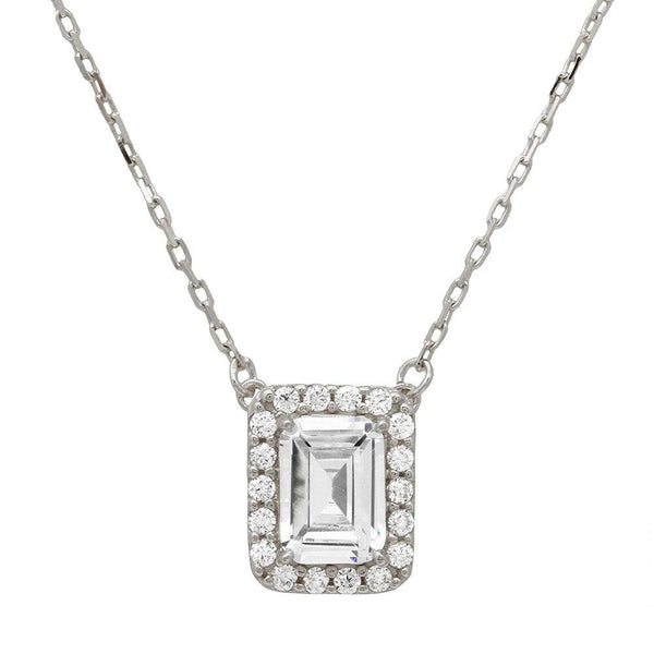 Silver 925 Rhodium Plated Square Halo CZ Pendant with Adjustable Chain - GMN00023 | Silver Palace Inc.