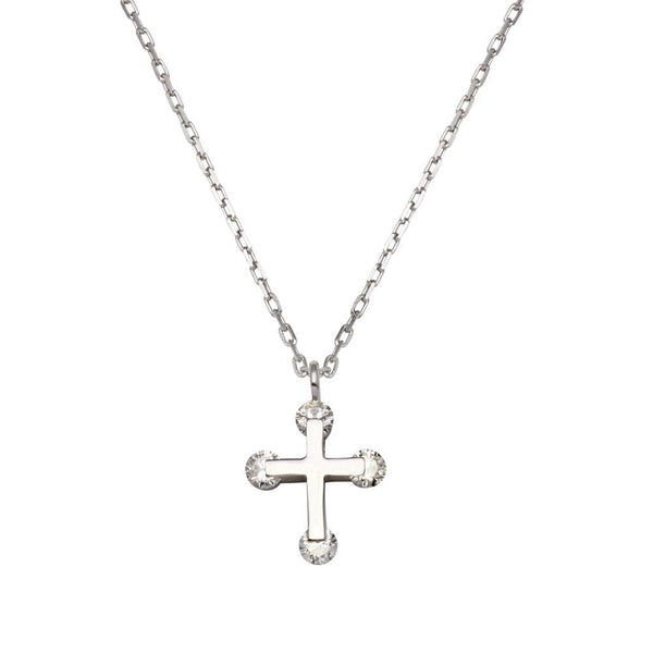 Silver 925 Rhodium Plated Mini Cross Pendant Necklace with CZ - GMN00035 | Silver Palace Inc.
