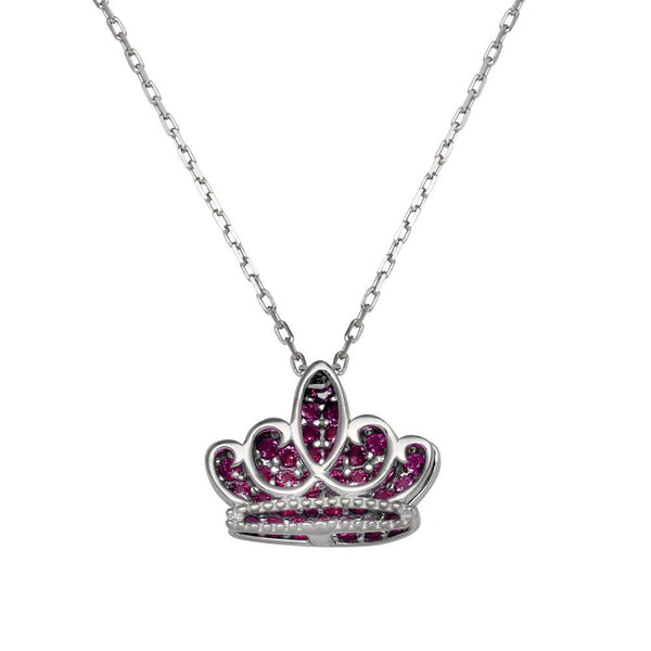 Silver 925 Rhodium Plated Red CZ Crown Necklace - GMN00036JULY | Silver Palace Inc.