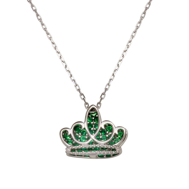 Silver 925 Rhodium Plated Green CZ Crown Necklace - GMN00036MAY | Silver Palace Inc.