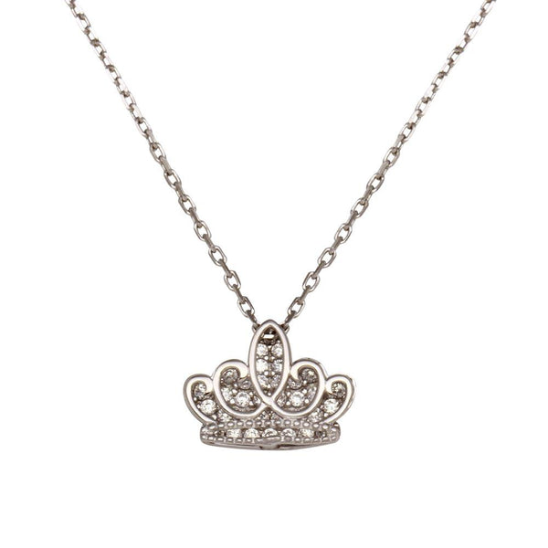 Silver 925 Rhodium Plated Clear CZ Crown Necklace - GMN00036APR | Silver Palace Inc.