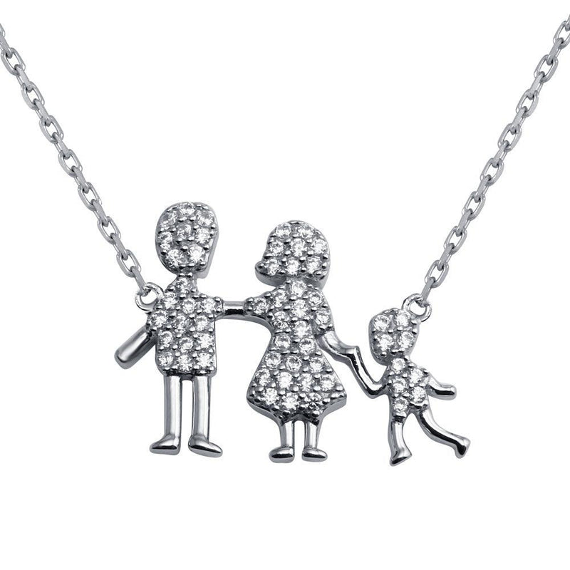 Silver 925 Rhodium Plated CZ Mom, Dad, Baby Boy Family Necklace - GMN00040 | Silver Palace Inc.