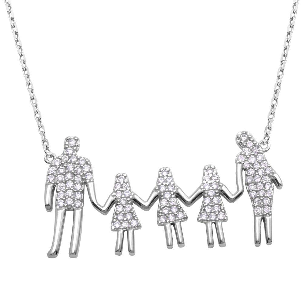 Silver 925 Rhodium Plated, Dad, and 3 Daughters Family Necklace