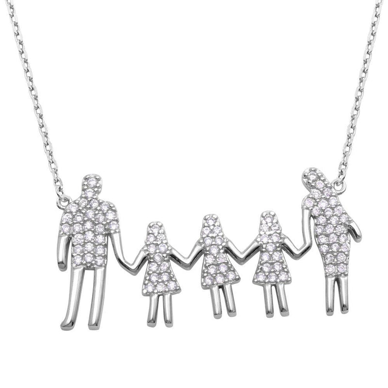 Silver 925 Rhodium Plated, Dad, and 3 Daughters Family Necklace with CZ - GMN00062 | Silver Palace Inc.