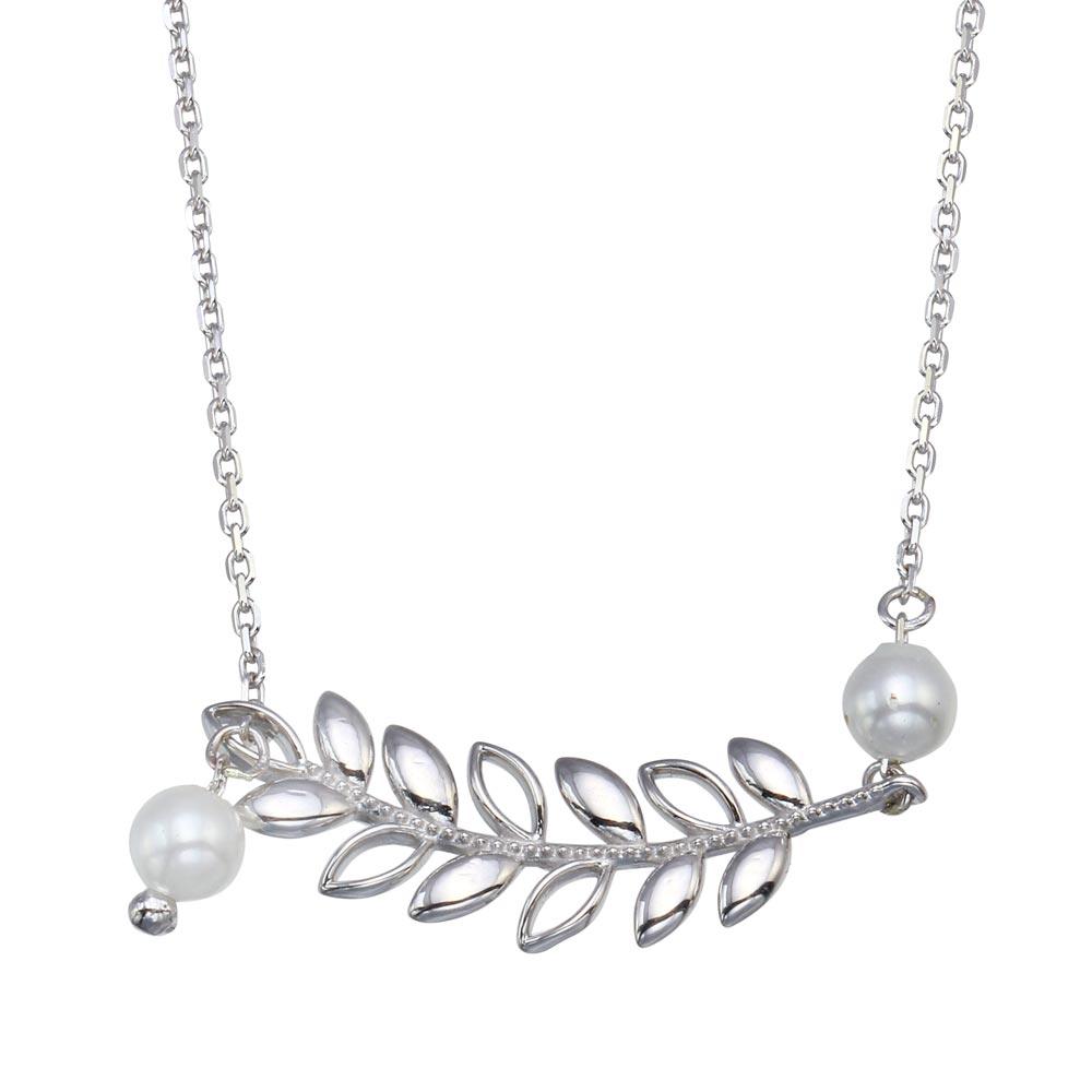Silver 925 Rhodium Plated Tree Branch Dangling Pearl Adjustable Necklace - GMN00086 | Silver Palace Inc.