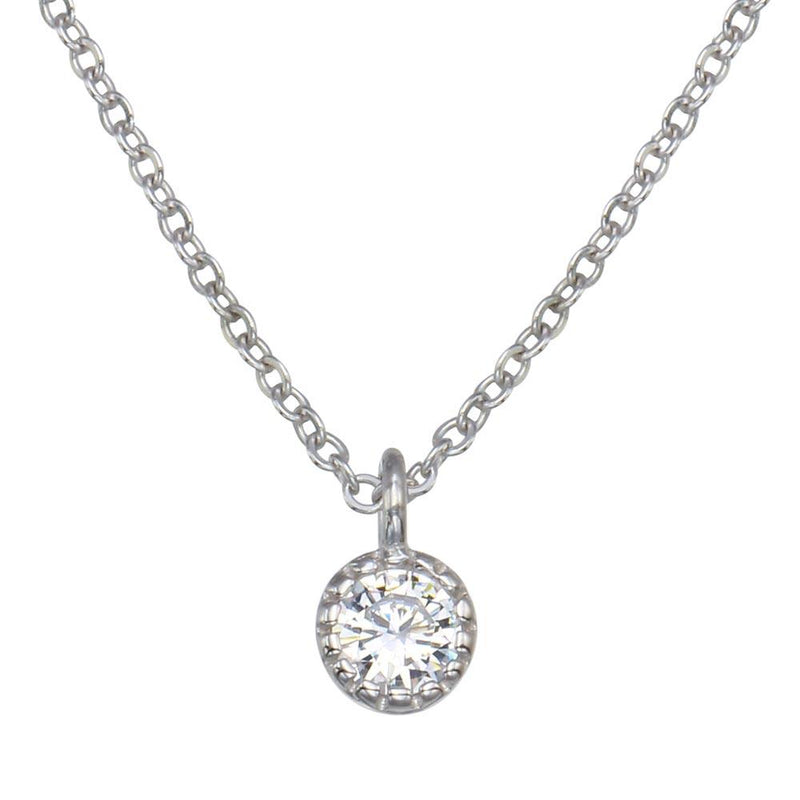 Rhodium Plated 925 Sterling Silver Single CZ Necklace - GMN00093 | Silver Palace Inc.