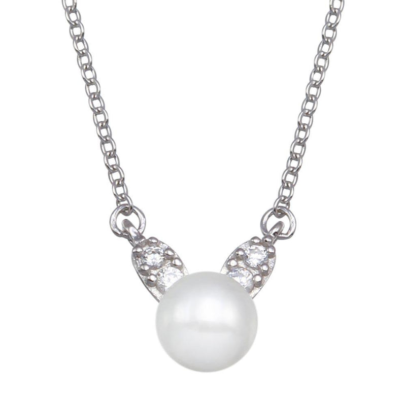 Silver 925 Rhodium Plated Synthetic Mother of Pearl CZ Necklace - GMN00096 | Silver Palace Inc.