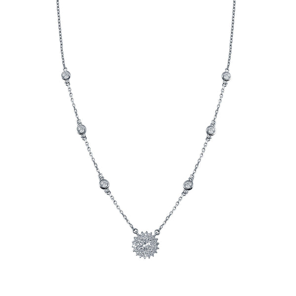 Rhodium Plated 925 Sterling Silver CZ Disc Flower Necklace - GMN00097 | Silver Palace Inc.