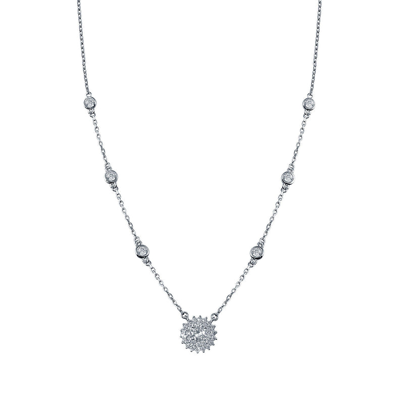 Rhodium Plated 925 Sterling Silver CZ Disc Flower Necklace - GMN00097 | Silver Palace Inc.