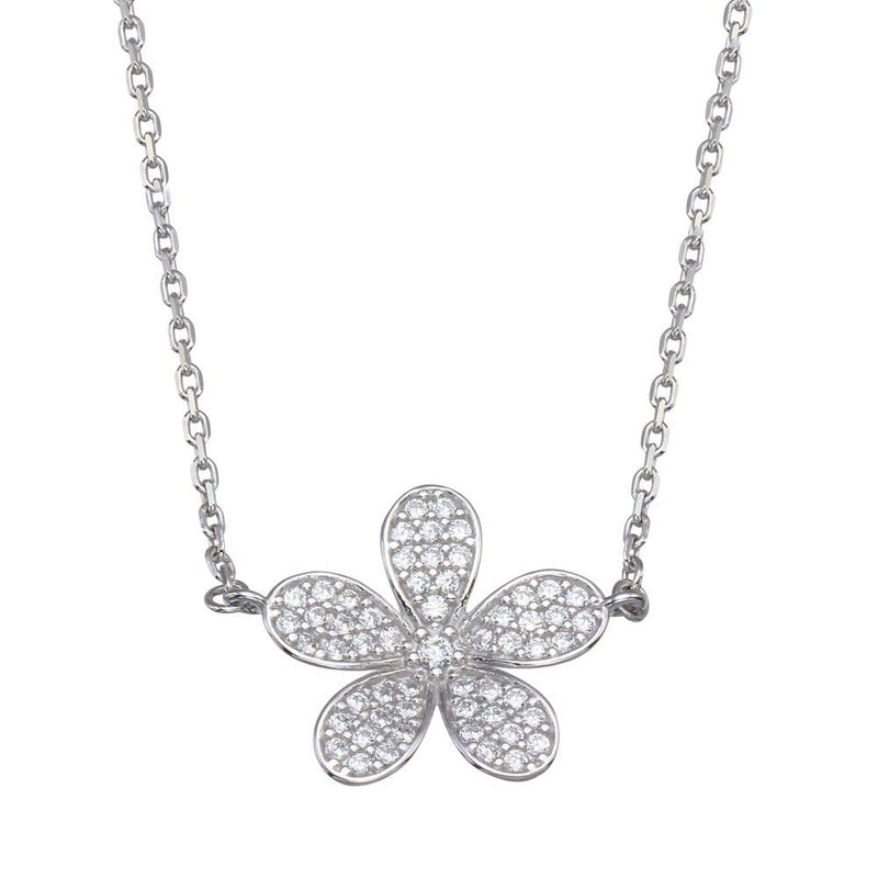 Silver 925 Rhodium Plated CZ Flower Necklace - GMN00098 | Silver Palace Inc.