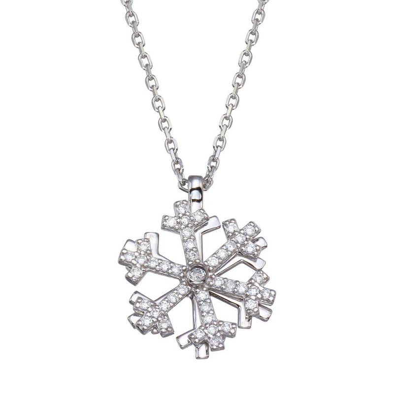 Rhodium Plated 925 Sterling Silver Rotating Snow Flake CZ Necklace - GMN00099 | Silver Palace Inc.