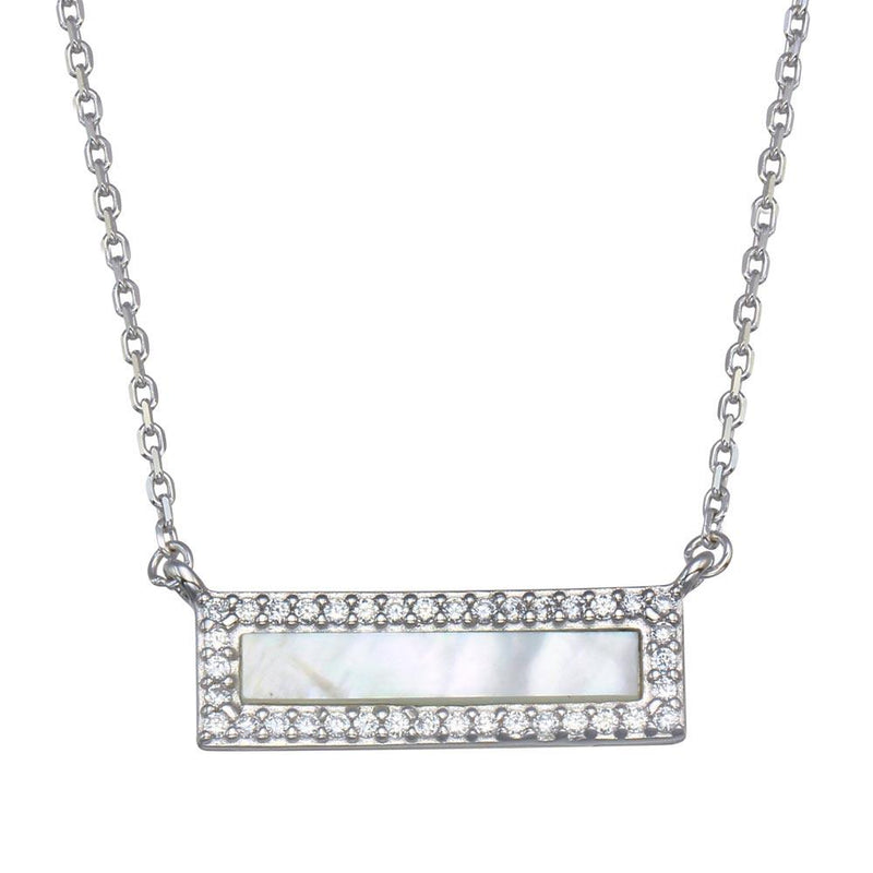 Silver 925 Rhodium Plated Mother Of Pearl Halo Bar Necklace - GMN00100 | Silver Palace Inc.