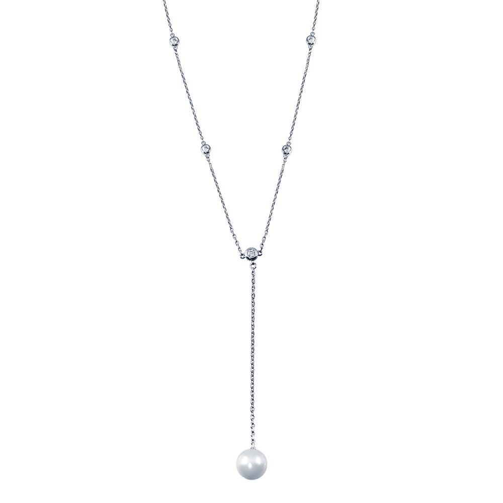 Silver 925 Rhodium Plated CZ By The Yard Necklace with drop Mother of Pearl - GMN00103 | Silver Palace Inc.