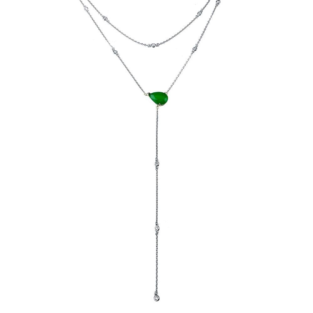 Rhodium Plated 925 Sterling Silver CZ Drop Necklace - GMN00104 | Silver Palace Inc.
