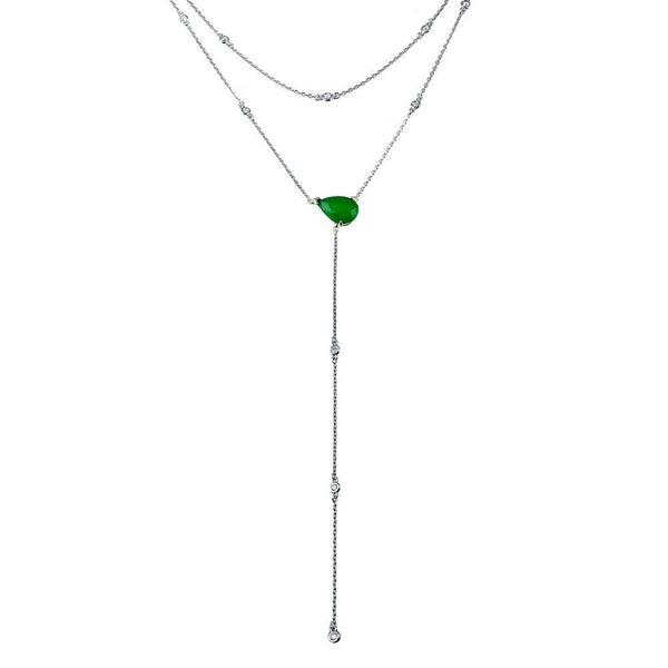 Rhodium Plated 925 Sterling Silver CZ Drop Necklace  - GMN00104 | Silver Palace Inc.