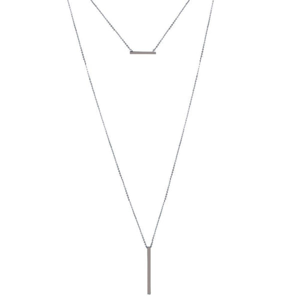 Silver 925 Rhodium Plated Drop Bar Necklace  - GMN00105 | Silver Palace Inc.