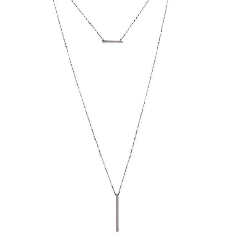 Rhodium Plated 925 Sterling Silver Drop Bar Necklace  - GMN00105 | Silver Palace Inc.