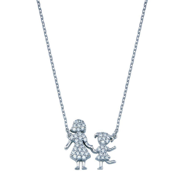 Silver 925 Rhodium Plated CZ Mother and Daughter Clear CZ Necklace - GMN00112 | Silver Palace Inc.