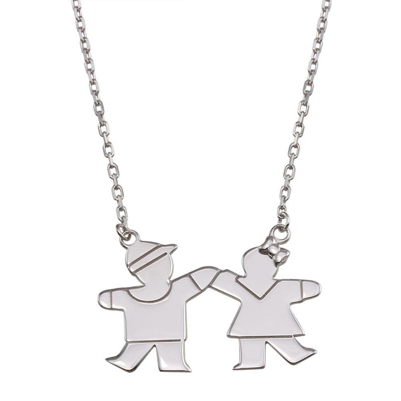 Rhodium Plated 925 Sterling Silver Boy and Girl Necklace with CZ - GMN00119 | Silver Palace Inc.