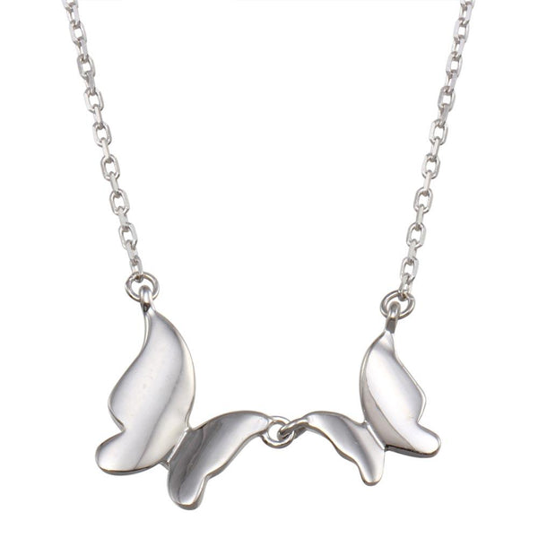 Rhodium Plated 925 Sterling Silver Double Butterfly Necklace - GMN00122 | Silver Palace Inc.