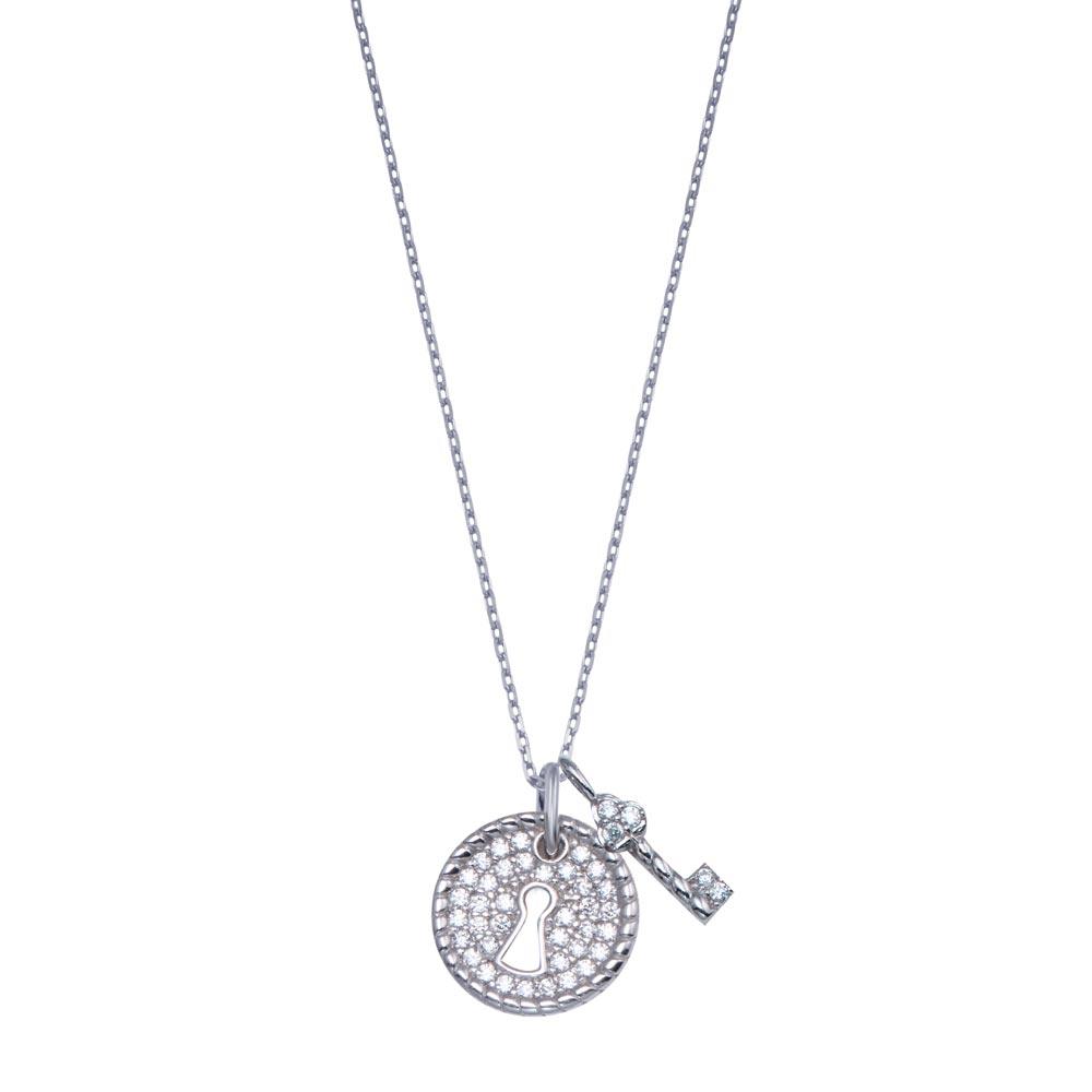 Rhodium Plated 925 Sterling Silver Lock and Key Necklace - GMN00184 | Silver Palace Inc.