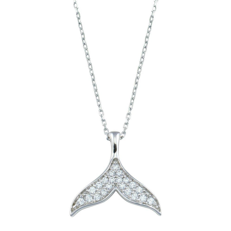 Rhodium Plated 925 Sterling Silver Fishtail CZ Necklace - GMN00188 | Silver Palace Inc.