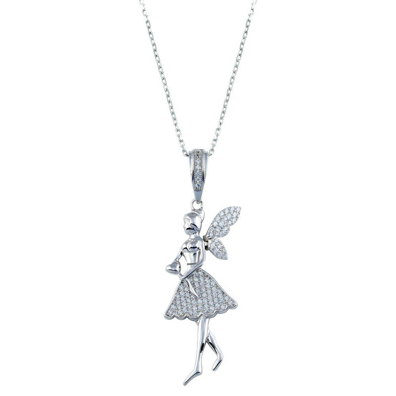 Rhodium Plated 925 Sterling Silver Fairy CZ Necklace - GMN00189 | Silver Palace Inc.
