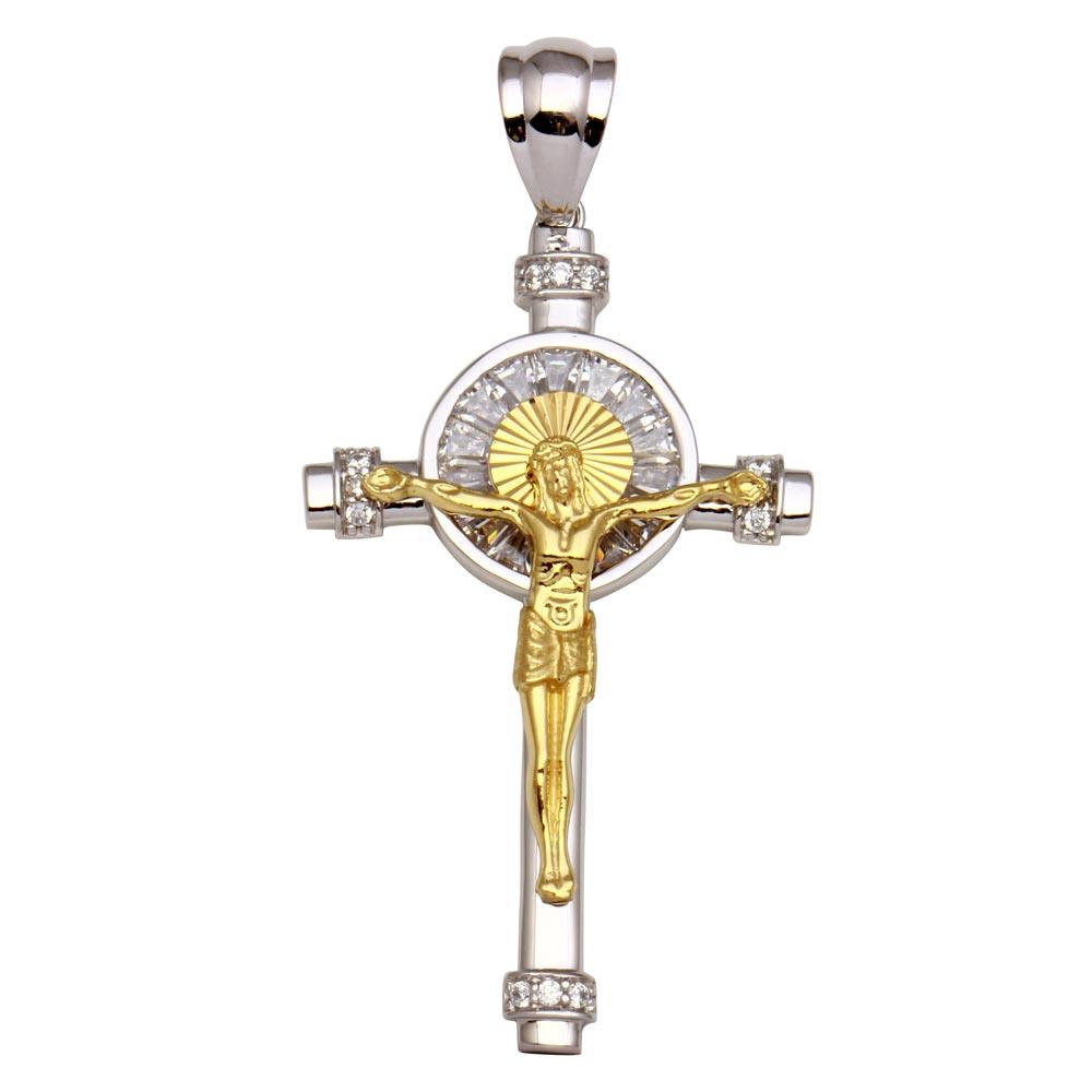 Silver 925 Two-Toned Crucifix Pendant with CZ **Pendant Only** - GMP00019RG | Silver Palace Inc.