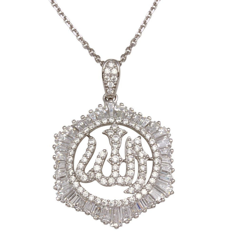 Silver 925 Rhodium Plated Allah Necklace with CZ - GMP00007 | Silver Palace Inc.